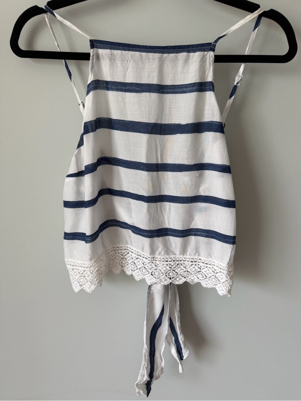 Abercrombie & Fitch Navy and White Striped Tank with Tie Back
